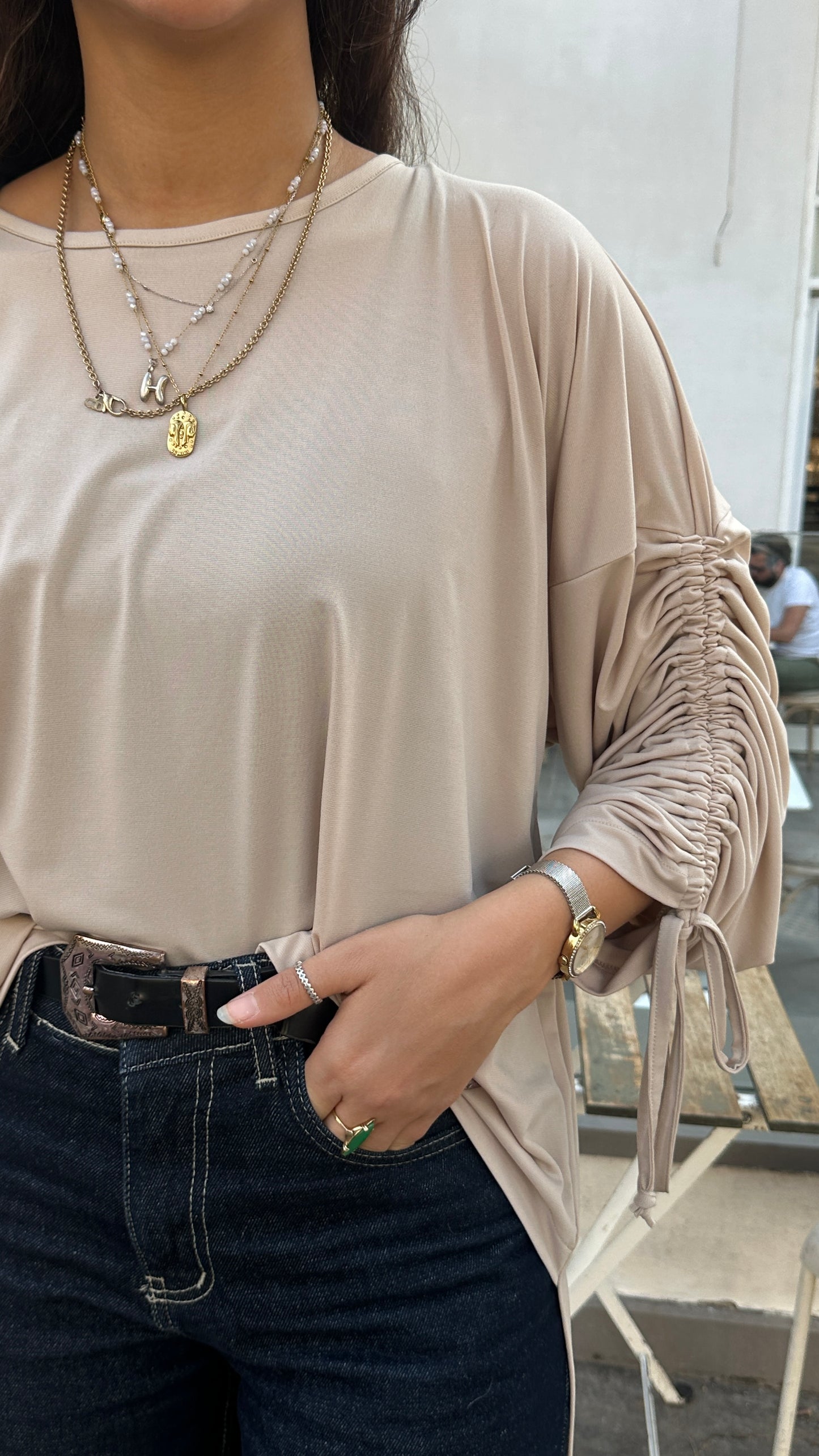 Basic Flowy top in Nude